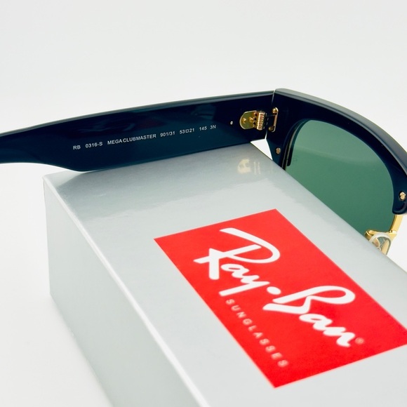 Ray-Ban Mega ClubMaster Sunglasses RB0316S Polished Black Frame Green Lenses main image 12